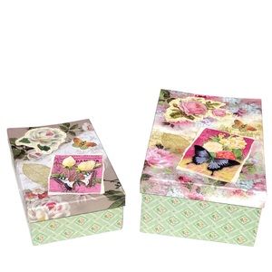 Nola Victorian Roses Decorative Shoe or Memory Nesting Box, Set of 2